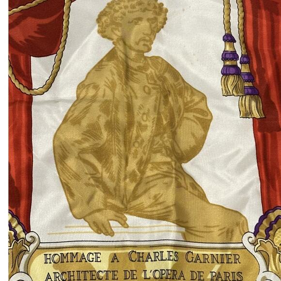 HERMES Scarf Silk Hommage A Charles Garnier Green -Preowned, no box, no care tag - Picture 4 of 12